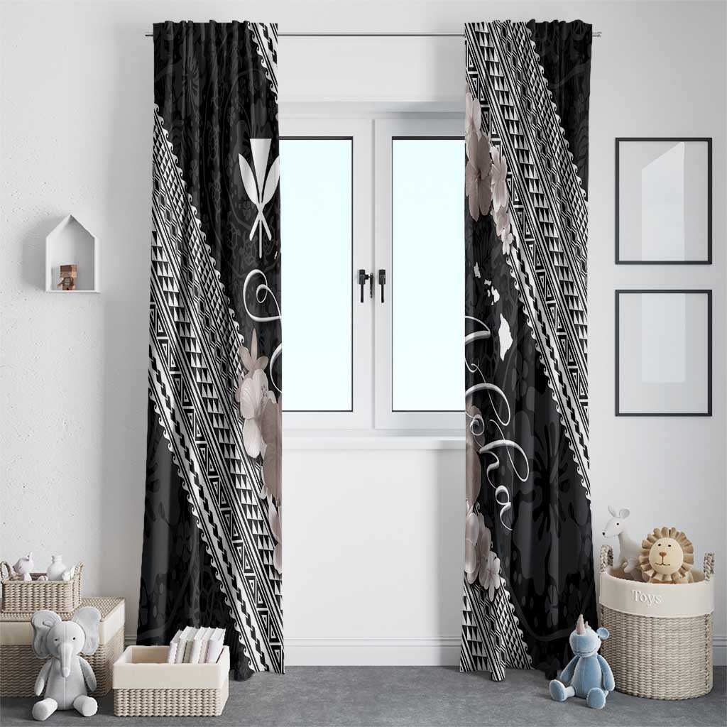 Aloha Hawaii Hibiscus and Plumeria Flowers Window Curtain Kanaka Maoli Tattoo Polynesian Pattern Gray Color LT03 - Polynesian Pride