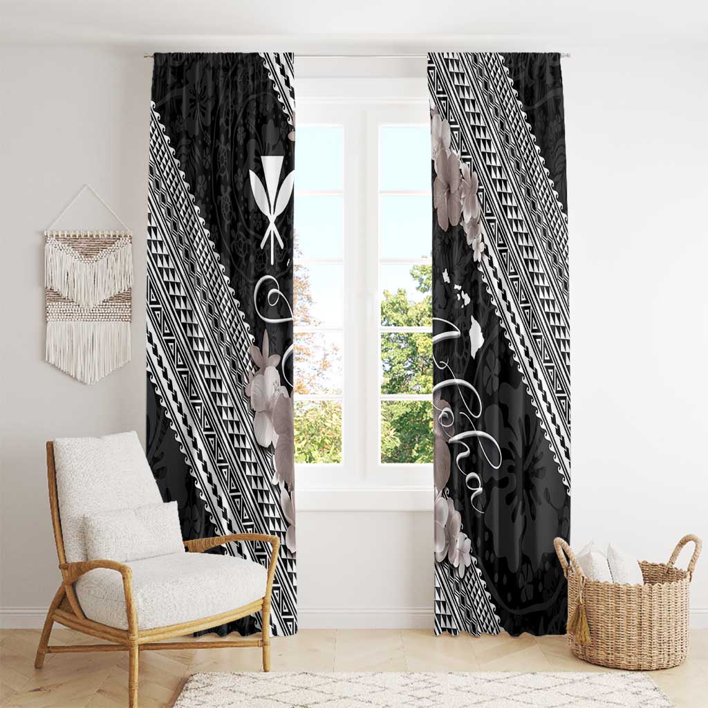 Aloha Hawaii Hibiscus and Plumeria Flowers Window Curtain Kanaka Maoli Tattoo Polynesian Pattern Gray Color LT03 - Polynesian Pride