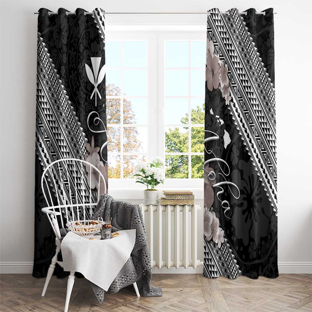 Aloha Hawaii Hibiscus and Plumeria Flowers Window Curtain Kanaka Maoli Tattoo Polynesian Pattern Gray Color LT03 - Polynesian Pride