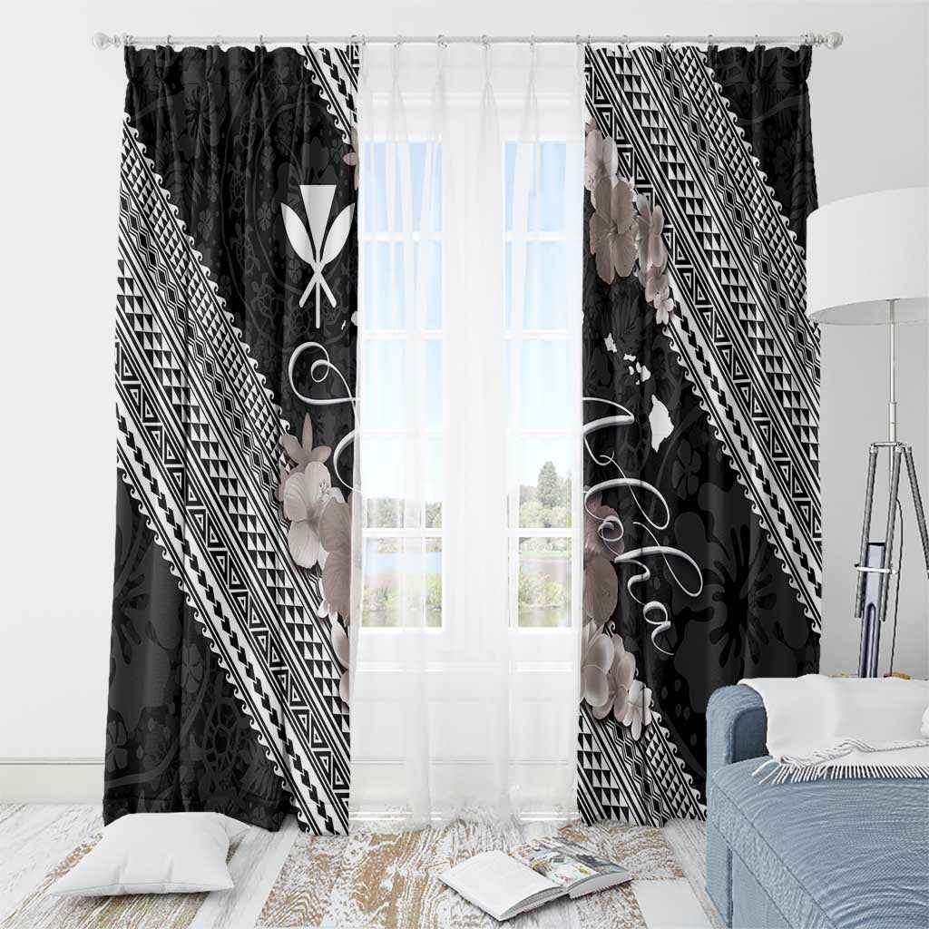 Aloha Hawaii Hibiscus and Plumeria Flowers Window Curtain Kanaka Maoli Tattoo Polynesian Pattern Gray Color LT03 - Polynesian Pride