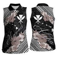 Aloha Hawaii Hibiscus and Plumeria Flowers Women Sleeveless Polo Shirt Kanaka Maoli Tattoo Polynesian Pattern Gray Color LT03 - Polynesian Pride