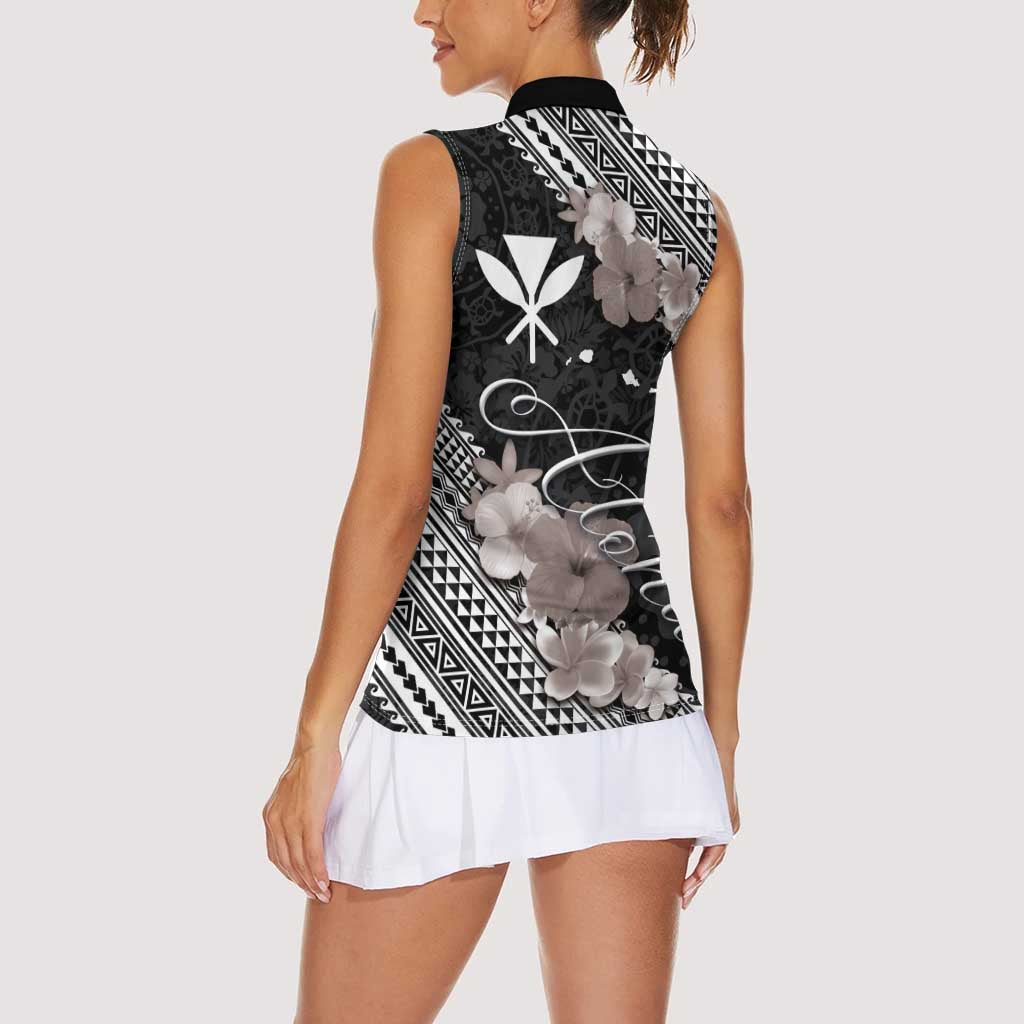 Aloha Hawaii Hibiscus and Plumeria Flowers Women Sleeveless Polo Shirt Kanaka Maoli Tattoo Polynesian Pattern Gray Color LT03 - Polynesian Pride