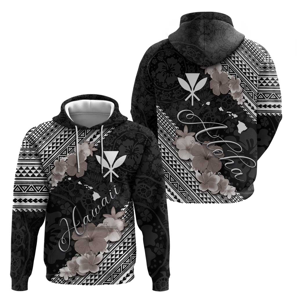 Aloha Hawaii Hibiscus and Plumeria Flowers Zip Hoodie Kanaka Maoli Tattoo Polynesian Pattern Gray Color LT03 - Polynesian Pride