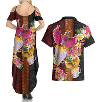 Papua New Guinea Birds and Frangipani Couples Matching Summer Maxi Dress and Hawaiian Shirt Melanesian Art Tattoos LT03 - Polynesian Pride