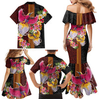 Papua New Guinea Birds and Frangipani Family Matching Mermaid Dress and Hawaiian Shirt Melanesian Art Tattoos LT03 - Polynesian Pride