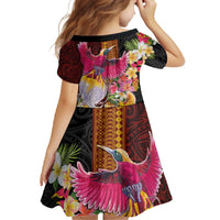 Papua New Guinea Birds and Frangipani Family Matching Off The Shoulder Long Sleeve Dress and Hawaiian Shirt Melanesian Art Tattoos LT03 - Polynesian Pride