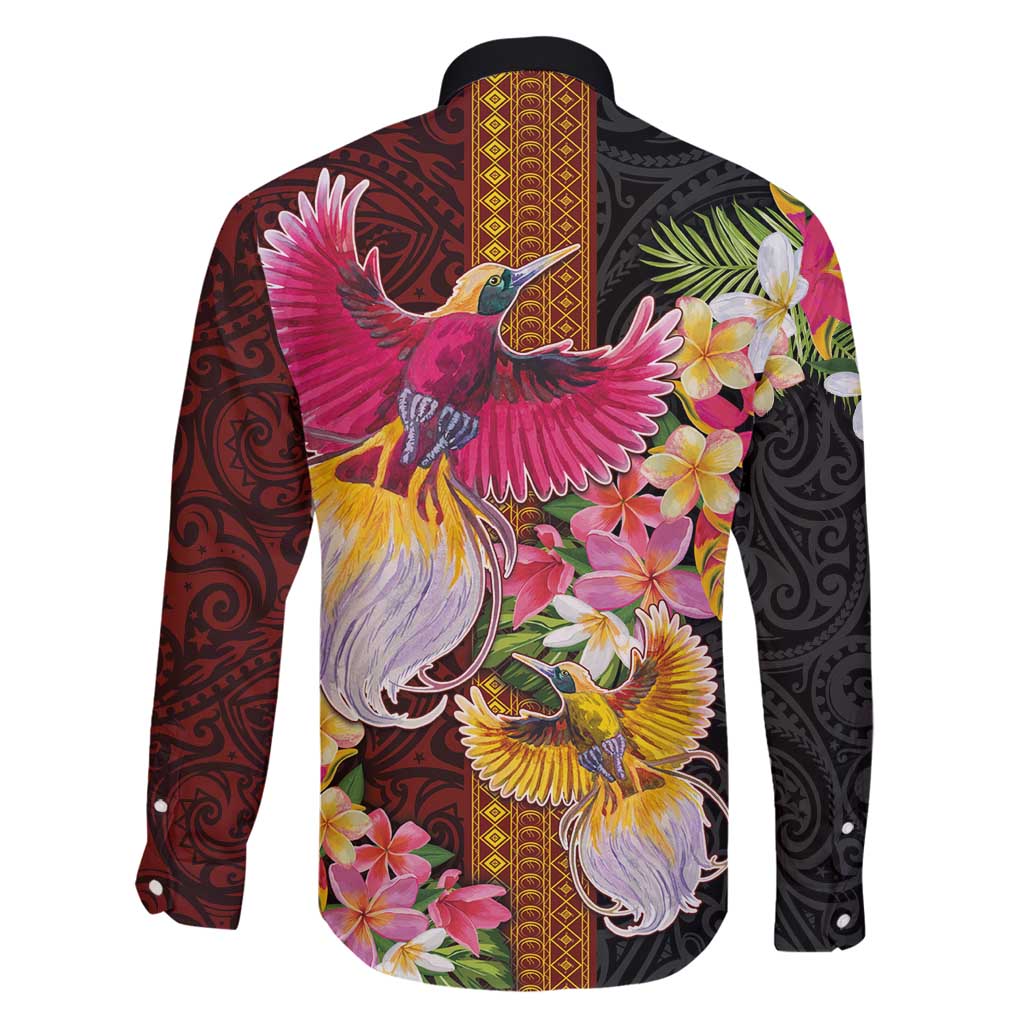 Papua New Guinea Birds and Frangipani Family Matching Off Shoulder Maxi Dress and Hawaiian Shirt Melanesian Art Tattoos LT03 - Polynesian Pride