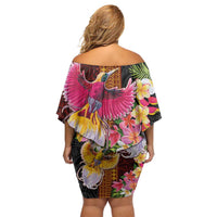 Papua New Guinea Birds and Frangipani Family Matching Off Shoulder Short Dress and Hawaiian Shirt Melanesian Art Tattoos LT03 - Polynesian Pride