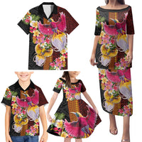 Papua New Guinea Birds and Frangipani Family Matching Puletasi and Hawaiian Shirt Melanesian Art Tattoos LT03 - Polynesian Pride