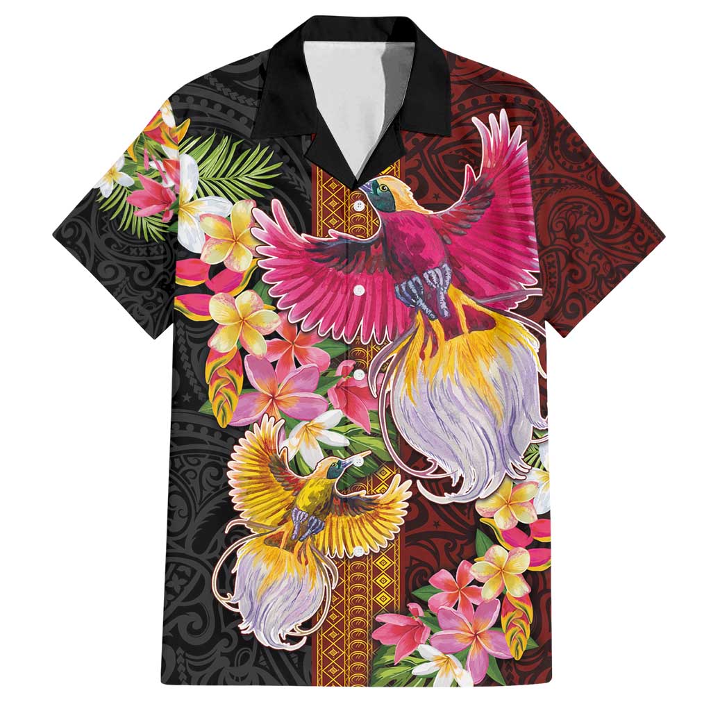 Papua New Guinea Birds and Frangipani Family Matching Puletasi and Hawaiian Shirt Melanesian Art Tattoos LT03 Dad's Shirt - Short Sleeve Black - Polynesian Pride