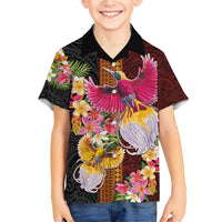 Papua New Guinea Birds and Frangipani Family Matching Short Sleeve Bodycon Dress and Hawaiian Shirt Melanesian Art Tattoos LT03 Son's Shirt Black - Polynesian Pride