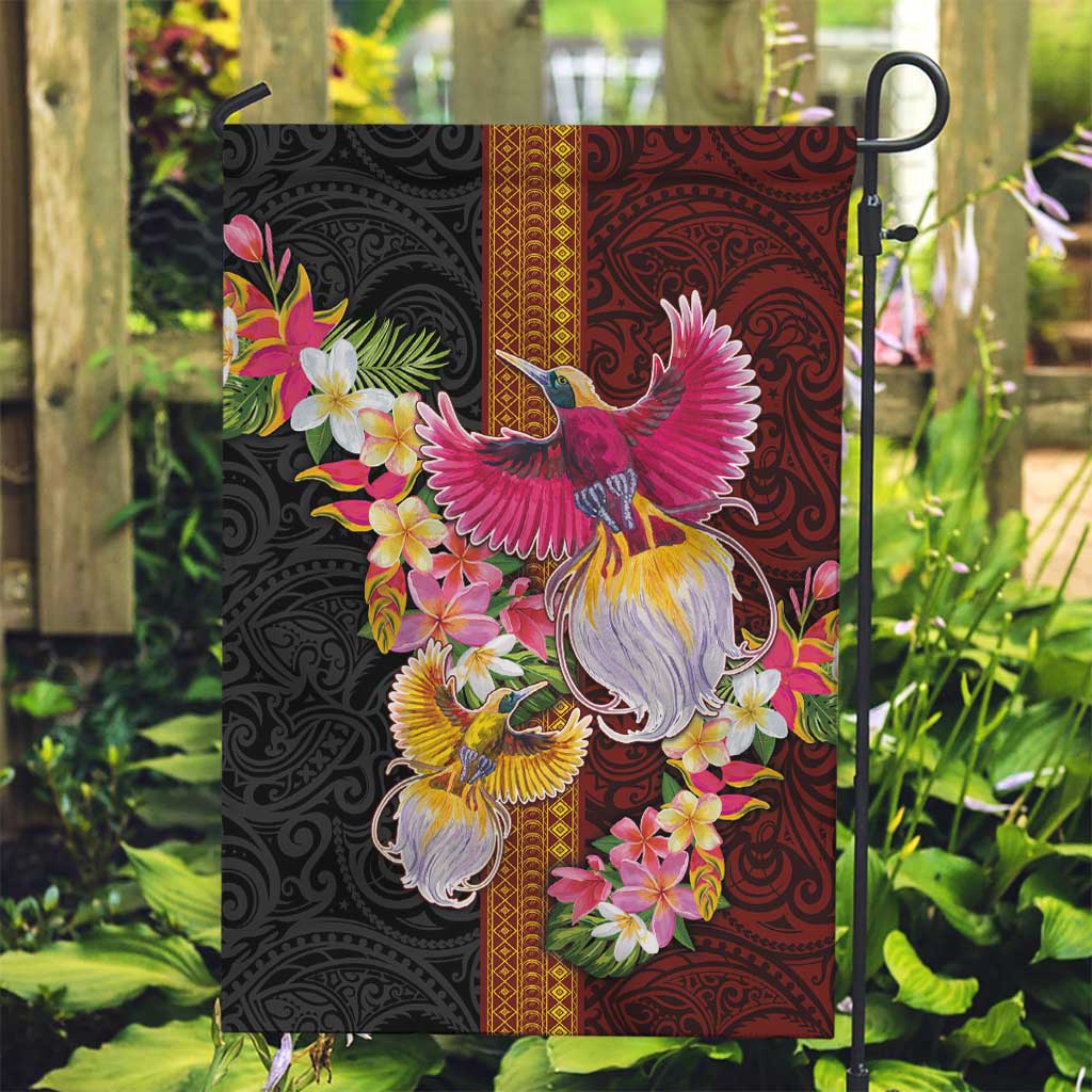 Papua New Guinea Birds and Frangipani Garden Flag Melanesian Art Tattoos LT03 Garden Flag Black - Polynesian Pride