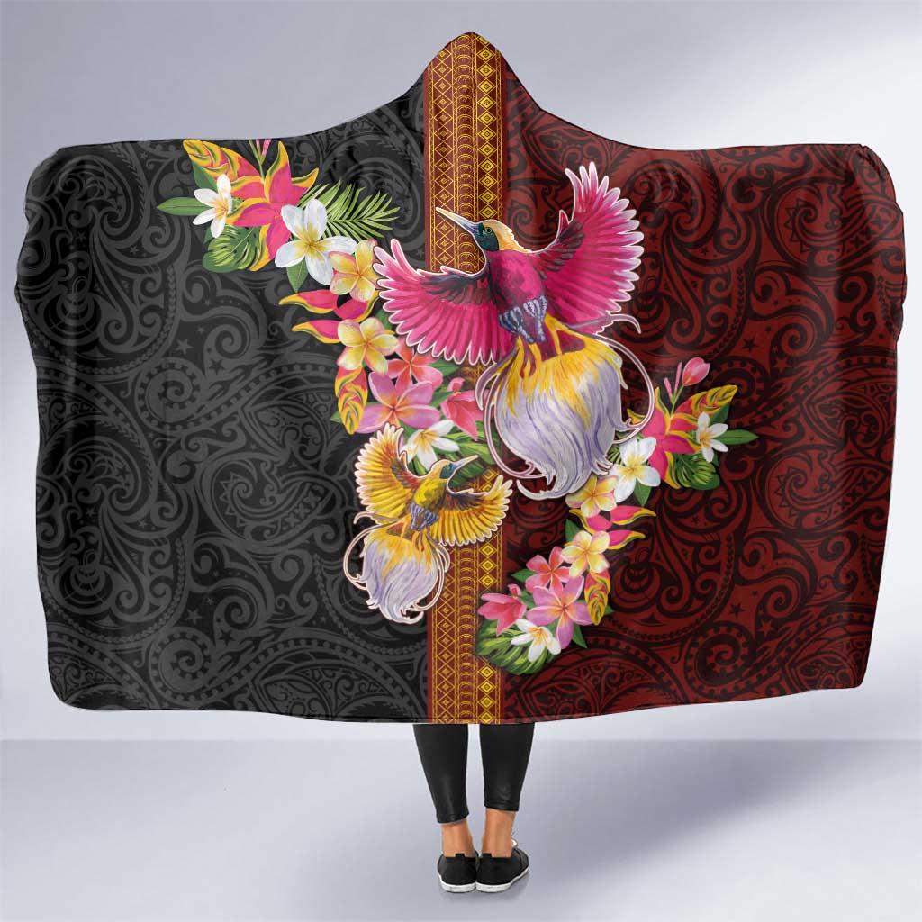 Papua New Guinea Birds and Frangipani Hooded Blanket Melanesian Art Tattoos LT03 One Size Black - Polynesian Pride