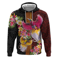 Papua New Guinea Birds and Frangipani Hoodie Melanesian Art Tattoos LT03 Pullover Hoodie Black - Polynesian Pride