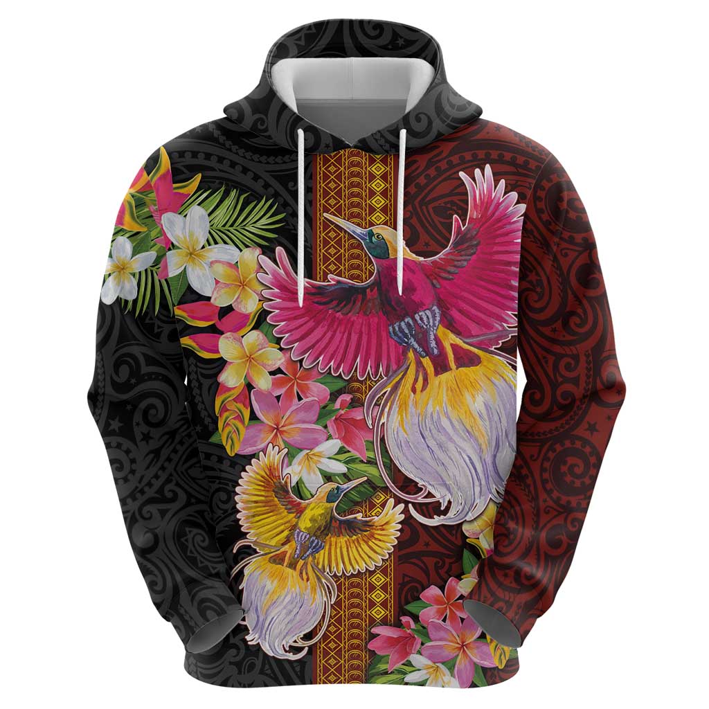 Papua New Guinea Birds and Frangipani Hoodie Melanesian Art Tattoos LT03 - Polynesian Pride