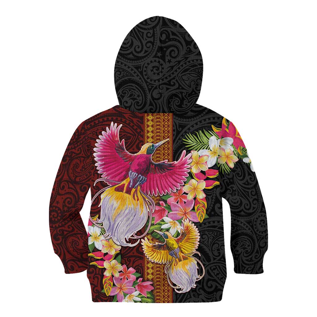 Papua New Guinea Birds and Frangipani Kid Hoodie Melanesian Art Tattoos LT03 - Polynesian Pride