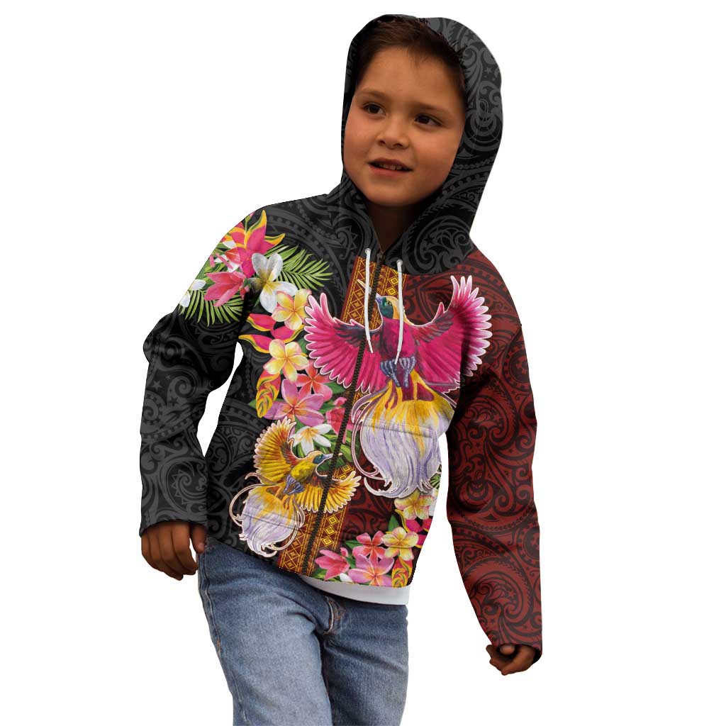 Papua New Guinea Birds and Frangipani Kid Hoodie Melanesian Art Tattoos LT03 - Polynesian Pride