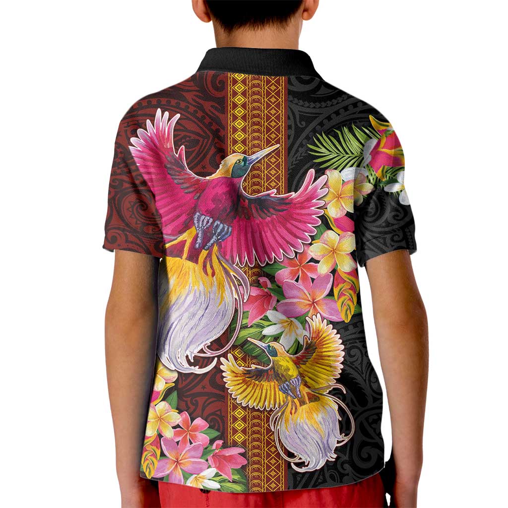 Papua New Guinea Birds and Frangipani Kid Polo Shirt Melanesian Art Tattoos LT03 - Polynesian Pride