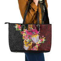 Papua New Guinea Birds and Frangipani Leather Tote Bag Melanesian Art Tattoos LT03 - Polynesian Pride