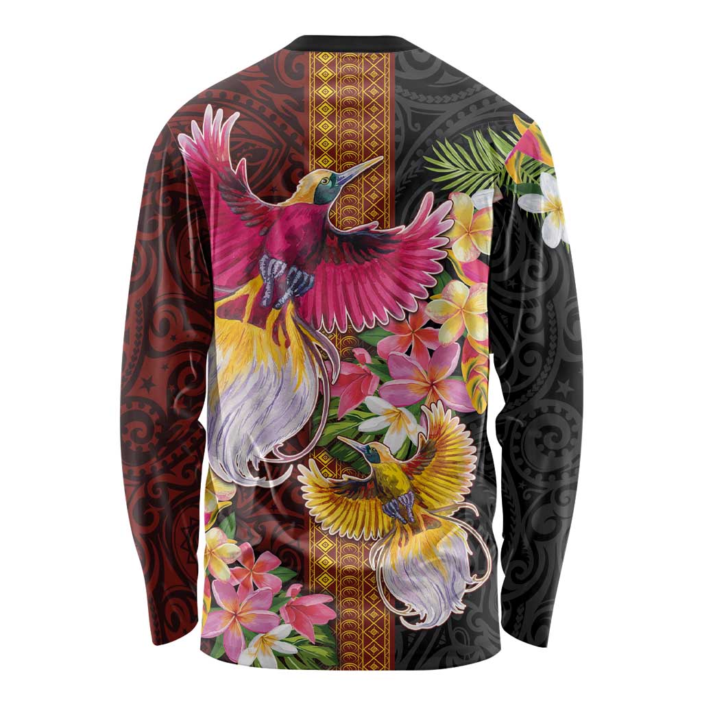 Papua New Guinea Birds and Frangipani Long Sleeve Shirt Melanesian Art Tattoos LT03 - Polynesian Pride