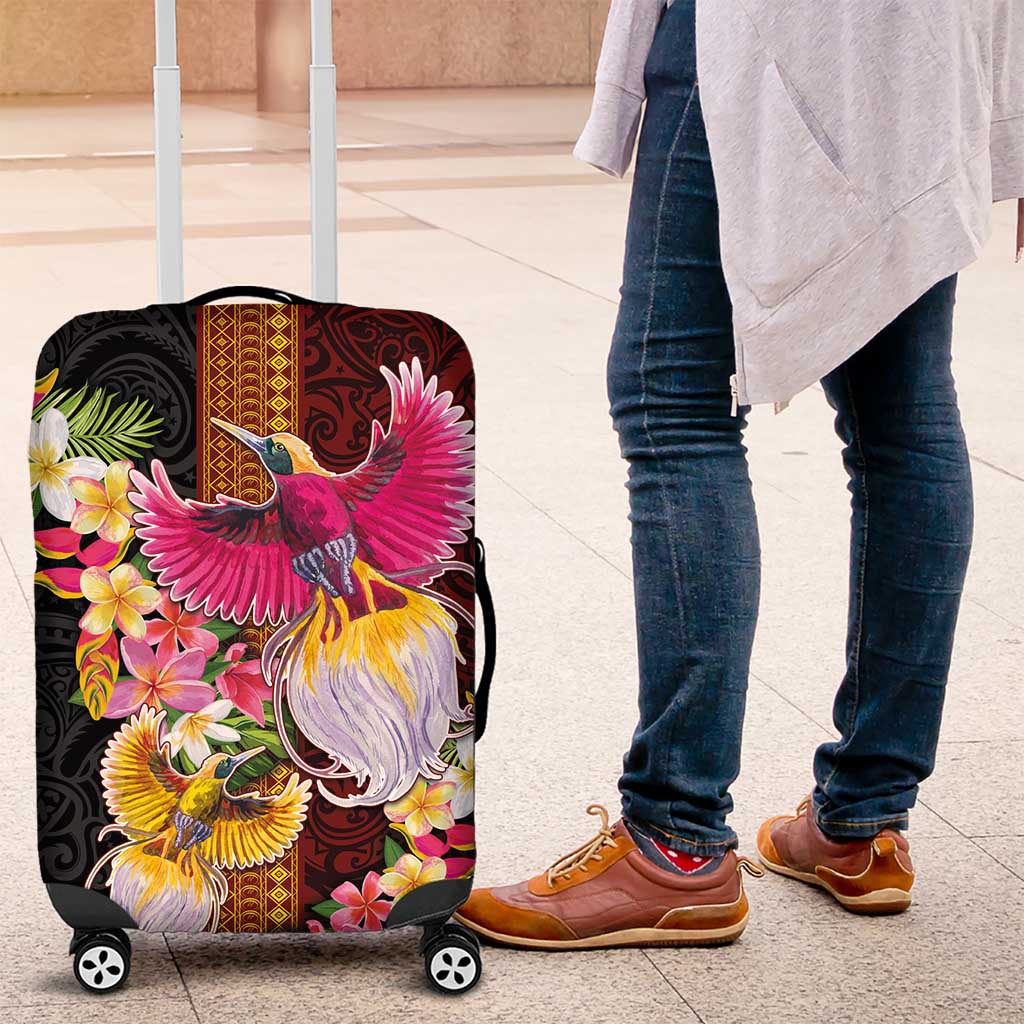 Papua New Guinea Birds and Frangipani Luggage Cover Melanesian Art Tattoos LT03 Black - Polynesian Pride