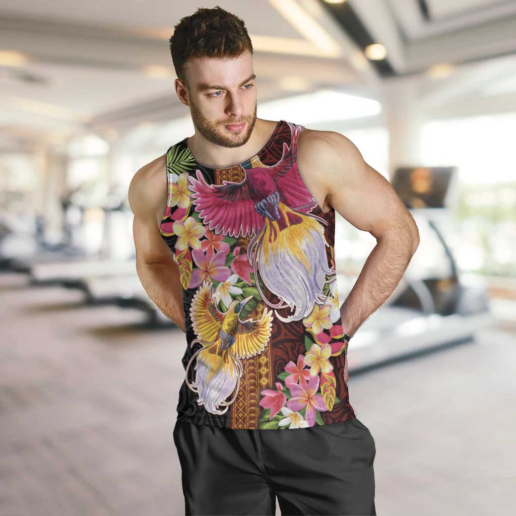 Papua New Guinea Birds and Frangipani Men Tank Top Melanesian Art Tattoos - Polynesian Pride