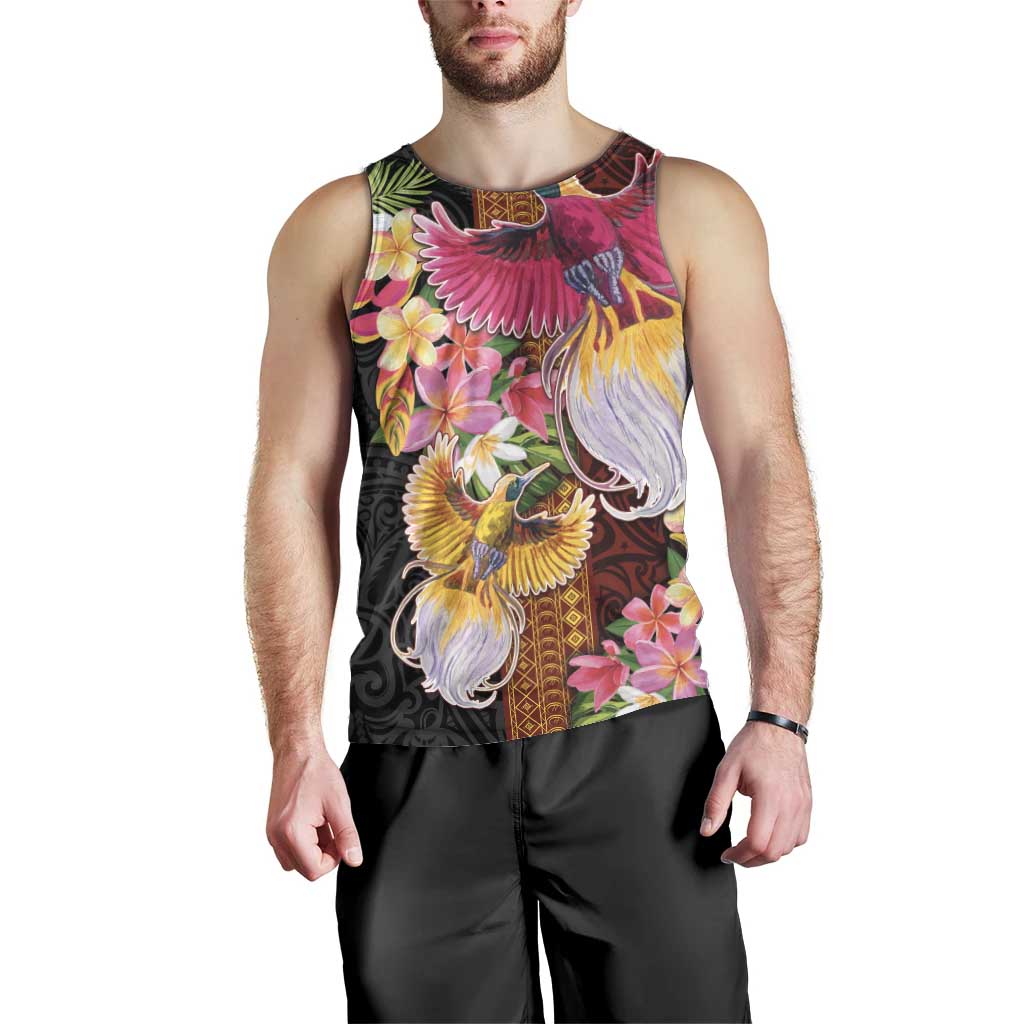 Papua New Guinea Birds and Frangipani Men Tank Top Melanesian Art Tattoos LT03 - Polynesian Pride