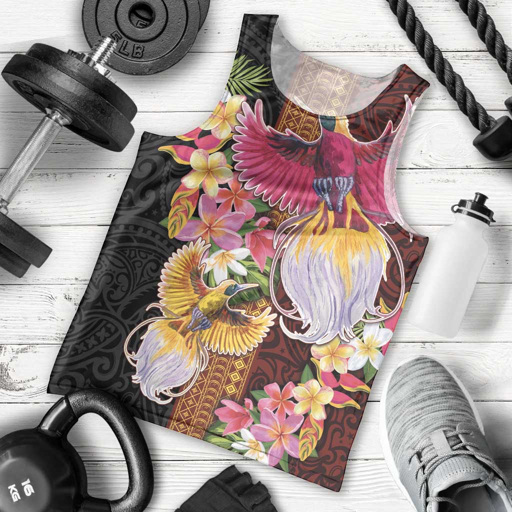 Papua New Guinea Birds and Frangipani Men Tank Top Melanesian Art Tattoos LT03 - Polynesian Pride
