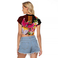 Papua New Guinea Birds and Frangipani Raglan Cropped T Shirt Melanesian Art Tattoos LT03 - Polynesian Pride