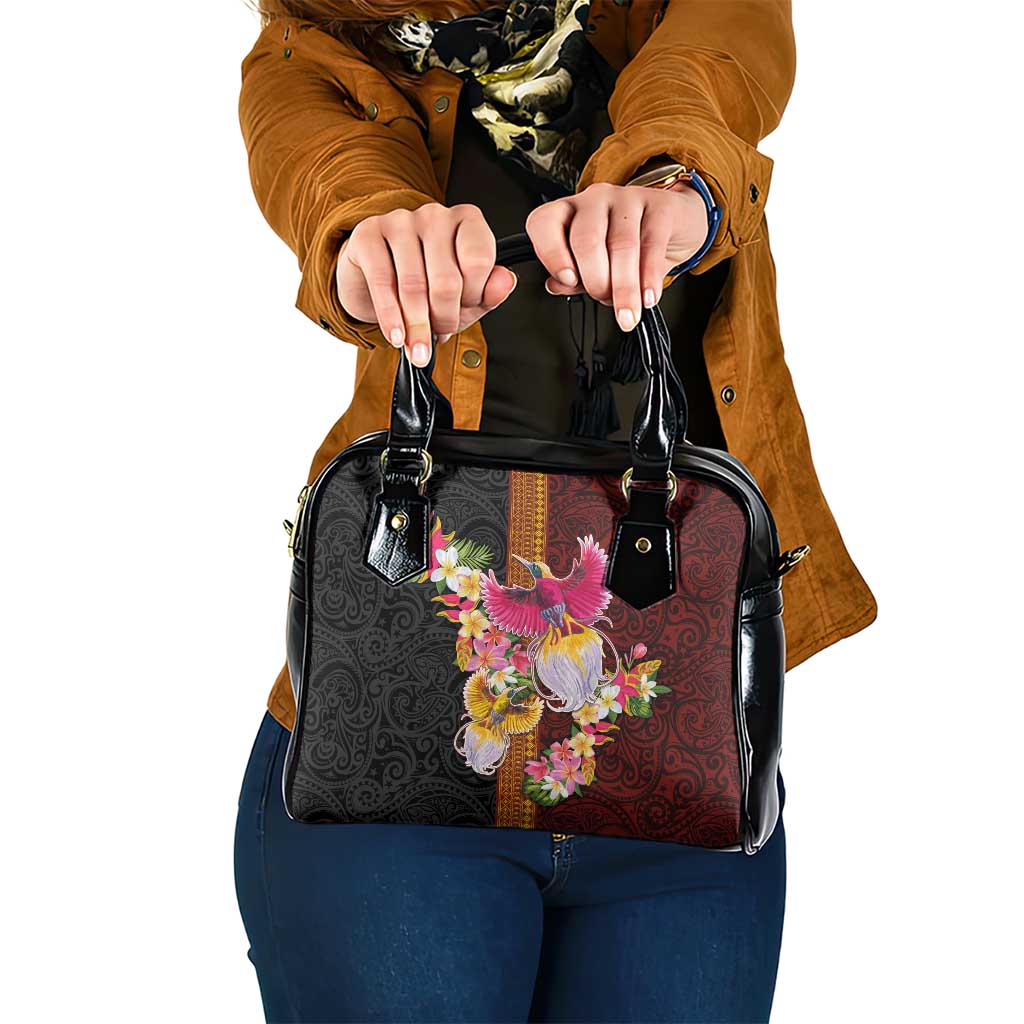 Papua New Guinea Birds and Frangipani Shoulder Handbag Melanesian Art Tattoos LT03 One Size Black - Polynesian Pride