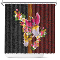 Papua New Guinea Birds and Frangipani Shower Curtain Melanesian Art Tattoos LT03 Black - Polynesian Pride