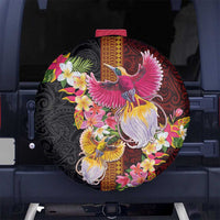 Papua New Guinea Birds and Frangipani Spare Tire Cover Melanesian Art Tattoos LT03 No hole Black - Polynesian Pride