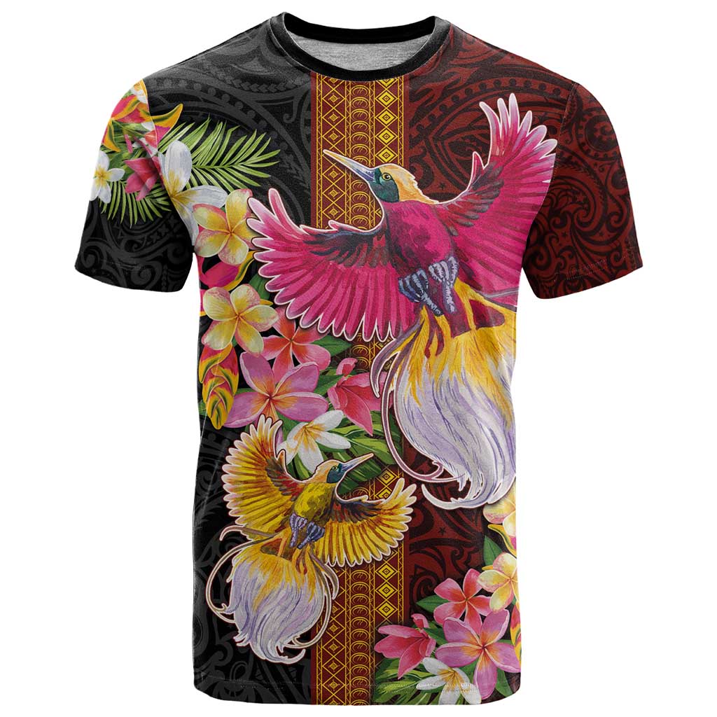 Papua New Guinea Birds and Frangipani T Shirt Melanesian Art Tattoos LT03 Black - Polynesian Pride