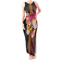 Papua New Guinea Birds and Frangipani Tank Maxi Dress Melanesian Art Tattoos LT03 Women Black - Polynesian Pride
