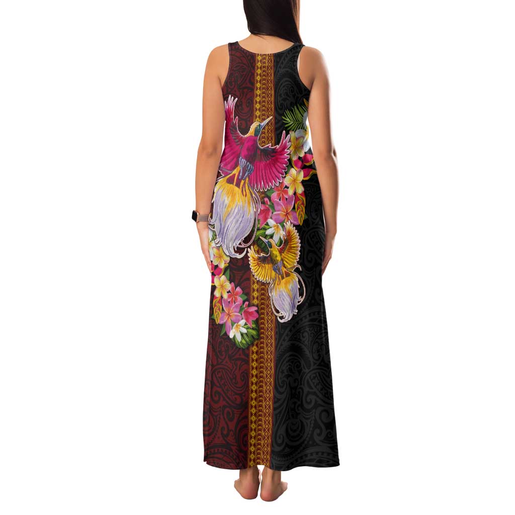 Papua New Guinea Birds and Frangipani Tank Maxi Dress Melanesian Art Tattoos LT03 - Polynesian Pride