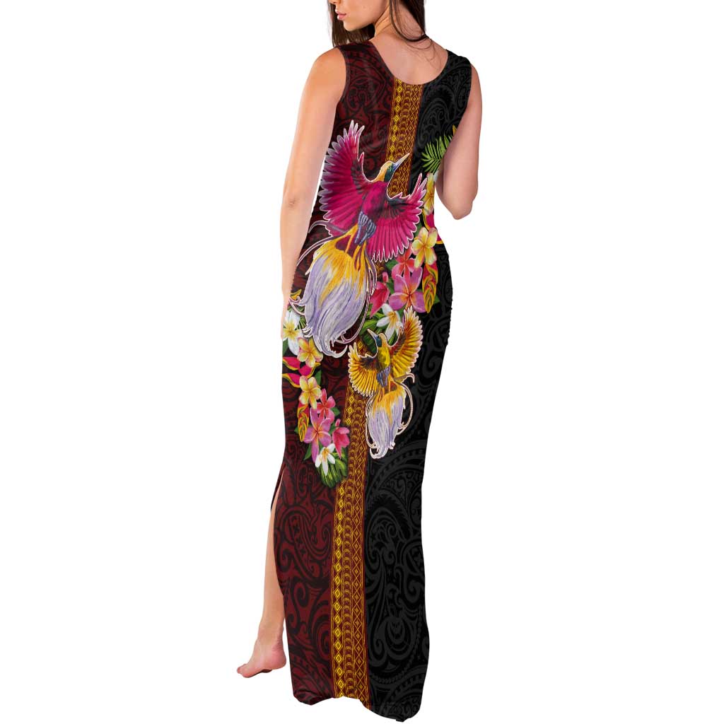 Papua New Guinea Birds and Frangipani Tank Maxi Dress Melanesian Art Tattoos LT03 - Polynesian Pride