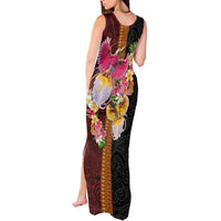 Papua New Guinea Birds and Frangipani Tank Maxi Dress Melanesian Art Tattoos LT03 - Polynesian Pride
