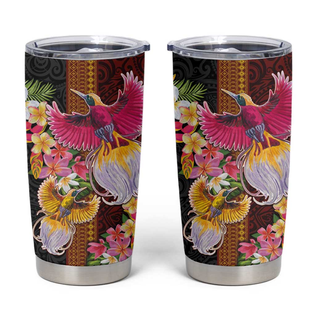 Papua New Guinea Birds and Frangipani Tumbler Cup Melanesian Art Tattoos LT03 Black - Polynesian Pride