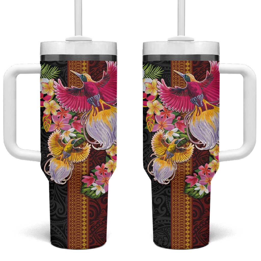 Papua New Guinea Birds and Frangipani Tumbler With Handle Melanesian Art Tattoos LT03 One Size: 40 oz Black - Polynesian Pride