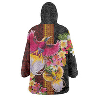 Papua New Guinea Birds and Frangipani Wearable Blanket Hoodie Melanesian Art Tattoos LT03 - Polynesian Pride