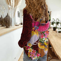 Papua New Guinea Birds and Frangipani Women Casual Shirt Melanesian Art Tattoos LT03 - Polynesian Pride