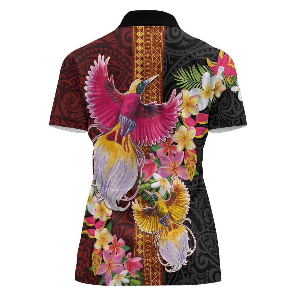 Papua New Guinea Birds and Frangipani Women Polo Shirt Melanesian Art Tattoos LT03 - Polynesian Pride
