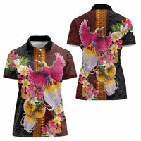 Papua New Guinea Birds and Frangipani Women Polo Shirt Melanesian Art Tattoos LT03 - Polynesian Pride