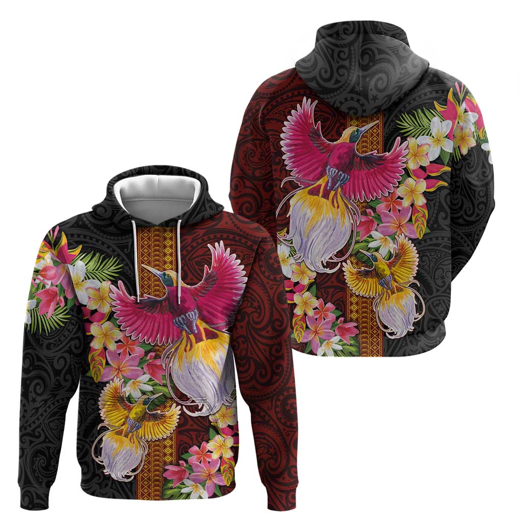 Papua New Guinea Birds and Frangipani Zip Hoodie Melanesian Art Tattoos LT03 - Polynesian Pride
