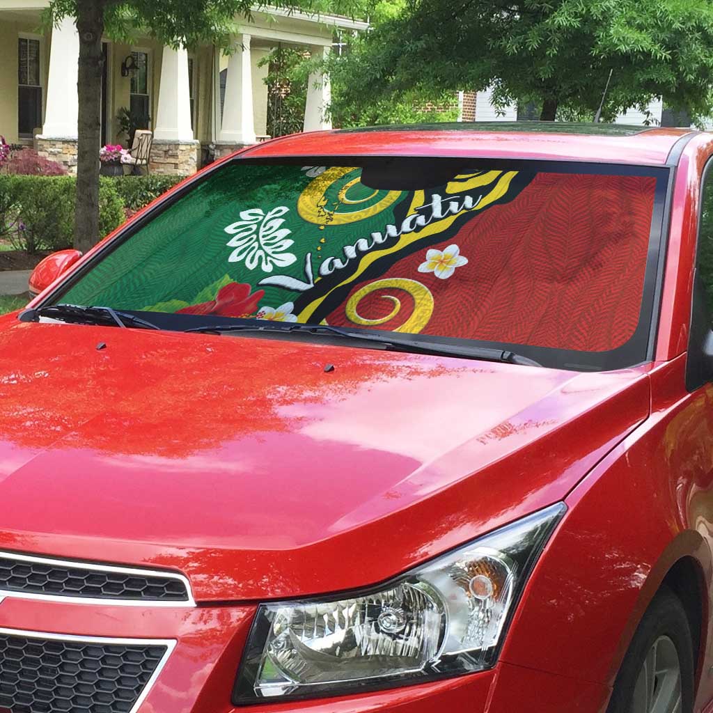 Melanesian Vanuatu Tribal Boar Tusk Auto Sun Shade Tropical Plants and Namele Motifs - Polynesian Pride