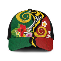 Melanesian Vanuatu Tribal Boar Tusk Baseball Net Cap Tropical Plants and Namele Motifs - Polynesian Pride