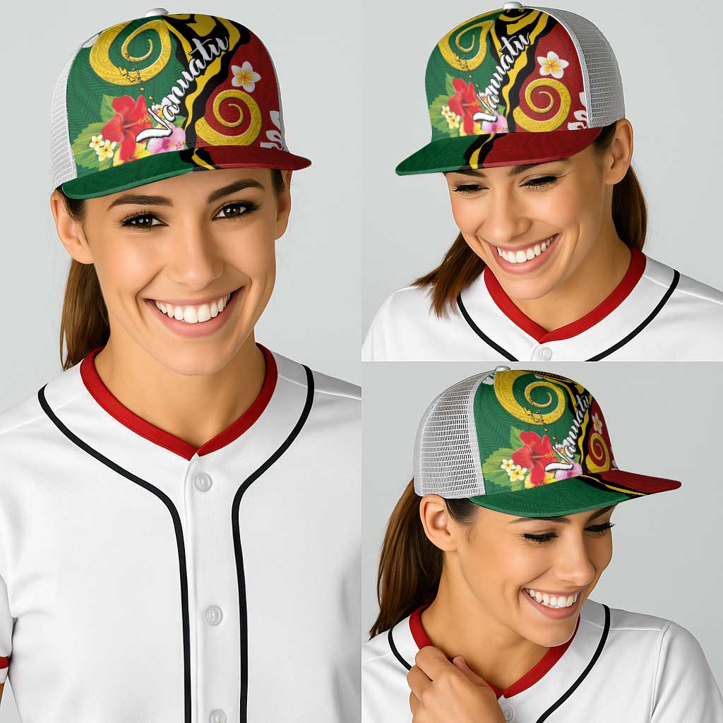 Melanesian Vanuatu Tribal Boar Tusk Baseball Net Cap Tropical Plants and Namele Motifs - Polynesian Pride