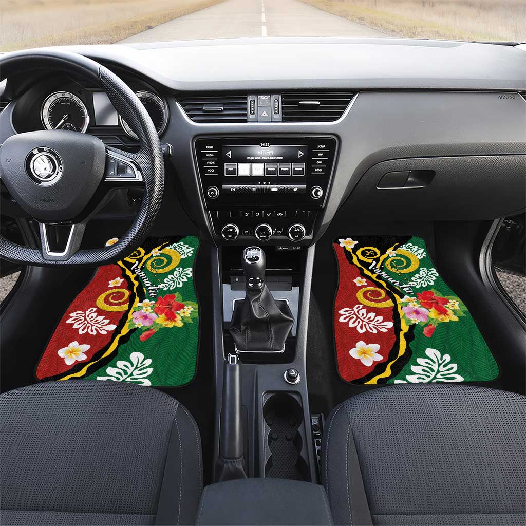 Melanesian Vanuatu Tribal Boar Tusk Car Mats Tropical Plants and Namele Motifs LT03 Set 2pcs - Front Green - Polynesian Pride