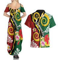 Melanesian Vanuatu Tribal Boar Tusk Couples Matching Summer Maxi Dress and Hawaiian Shirt Tropical Plants and Namele Motifs LT03 - Polynesian Pride