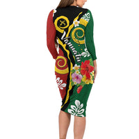 Melanesian Vanuatu Tribal Boar Tusk Family Matching Long Sleeve Bodycon Dress and Hawaiian Shirt Tropical Plants and Namele Motifs LT03 - Polynesian Pride